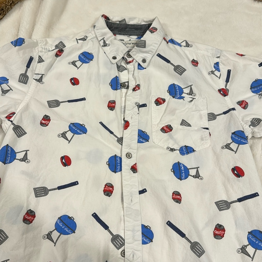 Grillin and chillin novelty button down